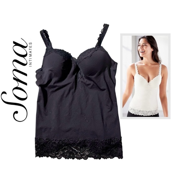 SOMA Black Travelers Addison Camisole Bra Lace Trim Tank Shapewear Women's 34C - Picture 1 of 14